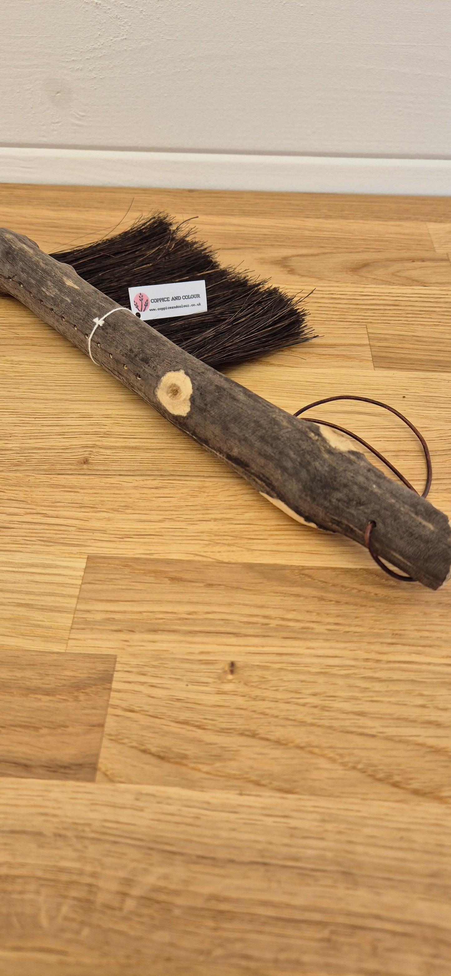 036 - Handcrafted Driftwood Household Brush – Arenga Fibre & brown wire Stitching