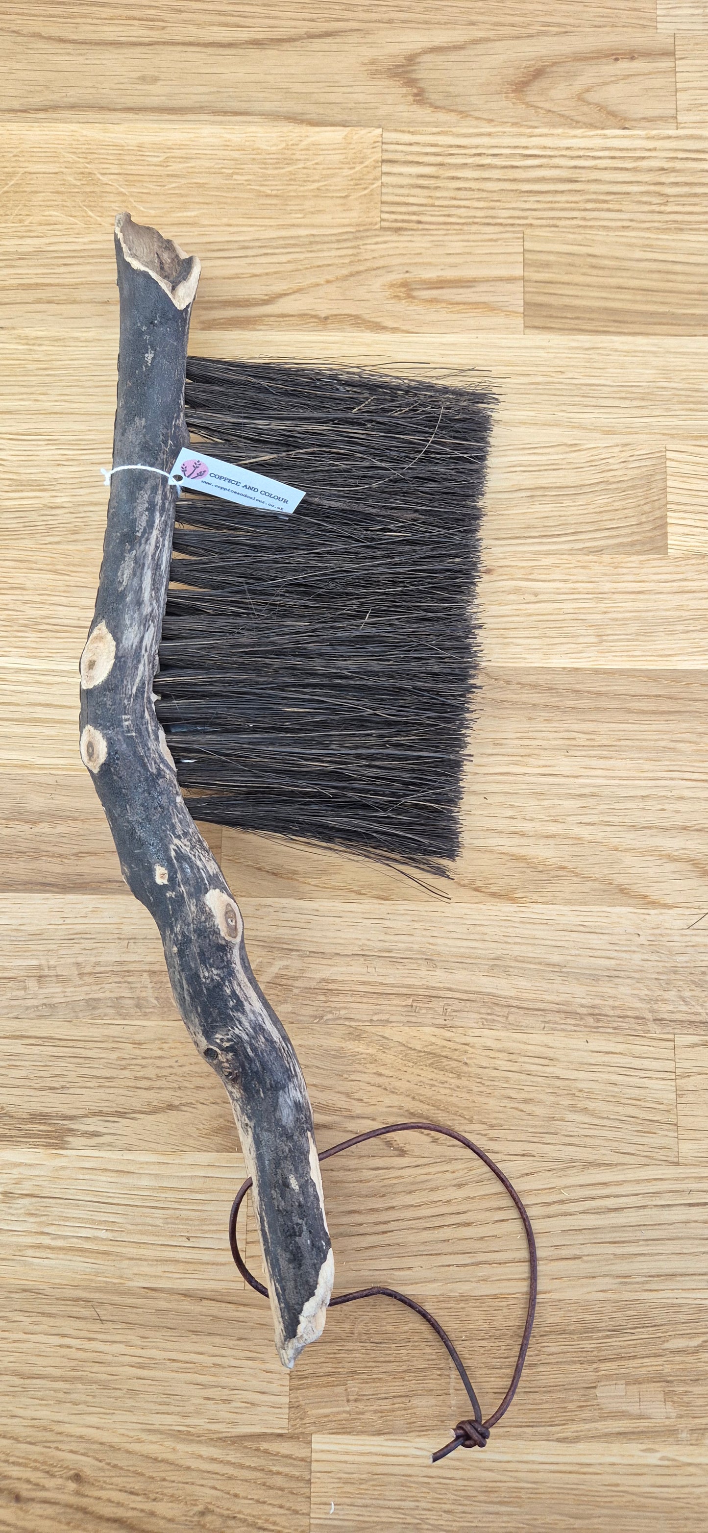 046 - Handcrafted Driftwood Household Brush – Arenga Fibre & brown wire Stitching